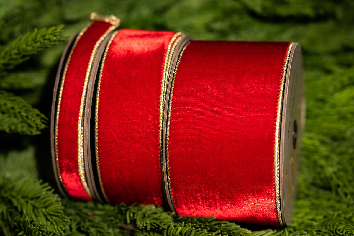 D. Stevens Ribbon | Red Velvet Ribbon with Gold Backing