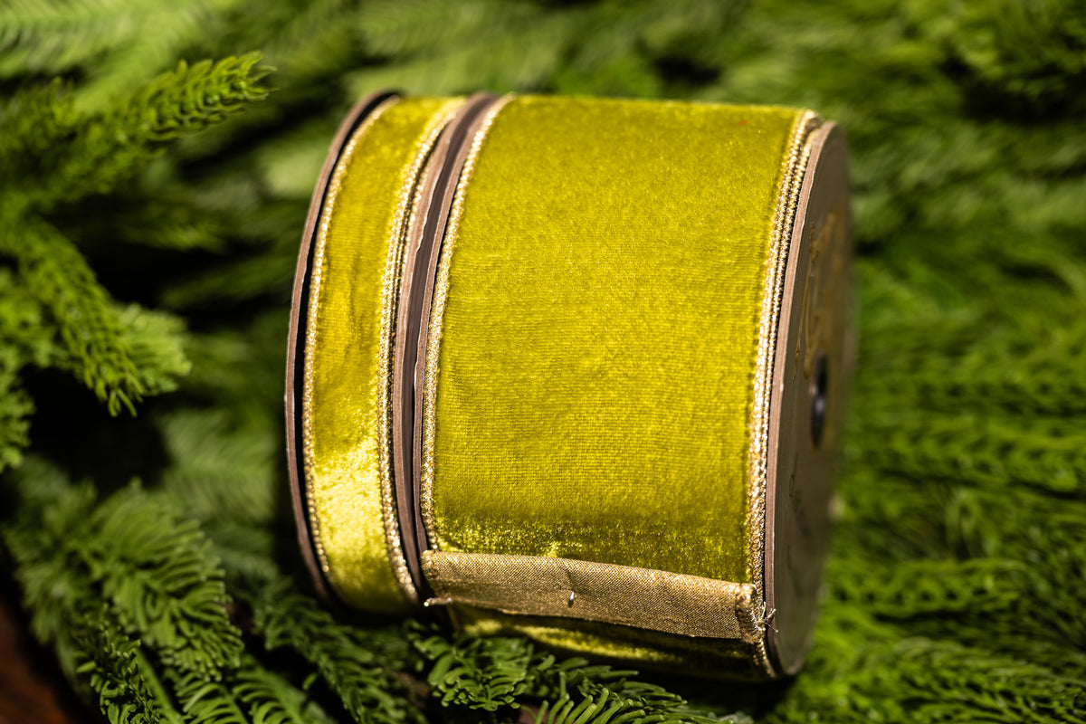 D Stevens Ribbon | Moss Green Velvet with Gold Backing