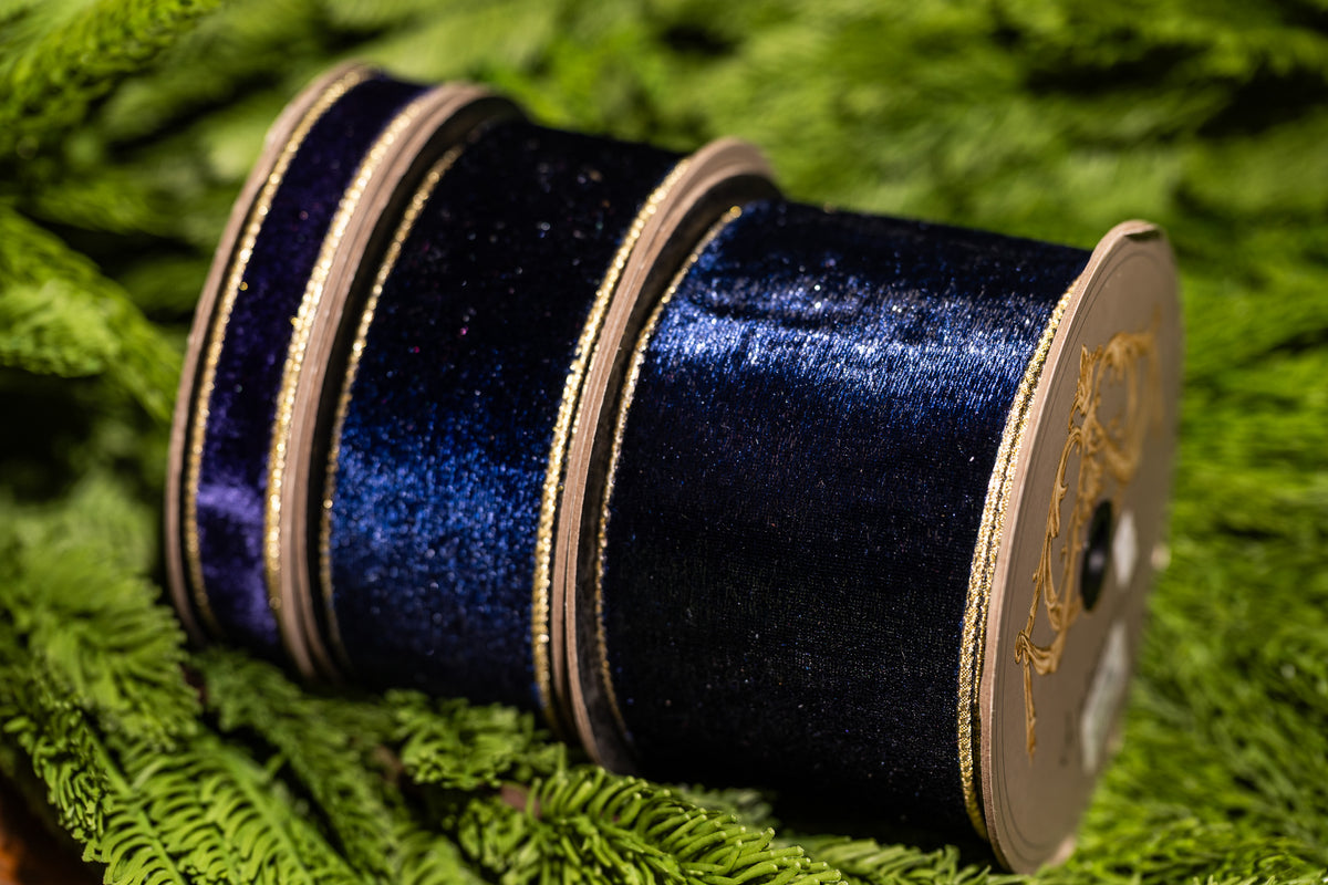 D Stevens Ribbon | Navy Metallic Velvet Ribbon