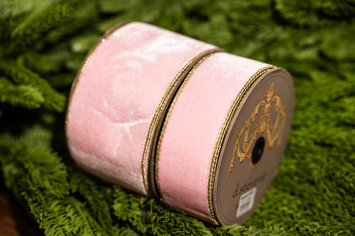 D Stevens Ribbon | Light Pink Velvet with Gold Backing
