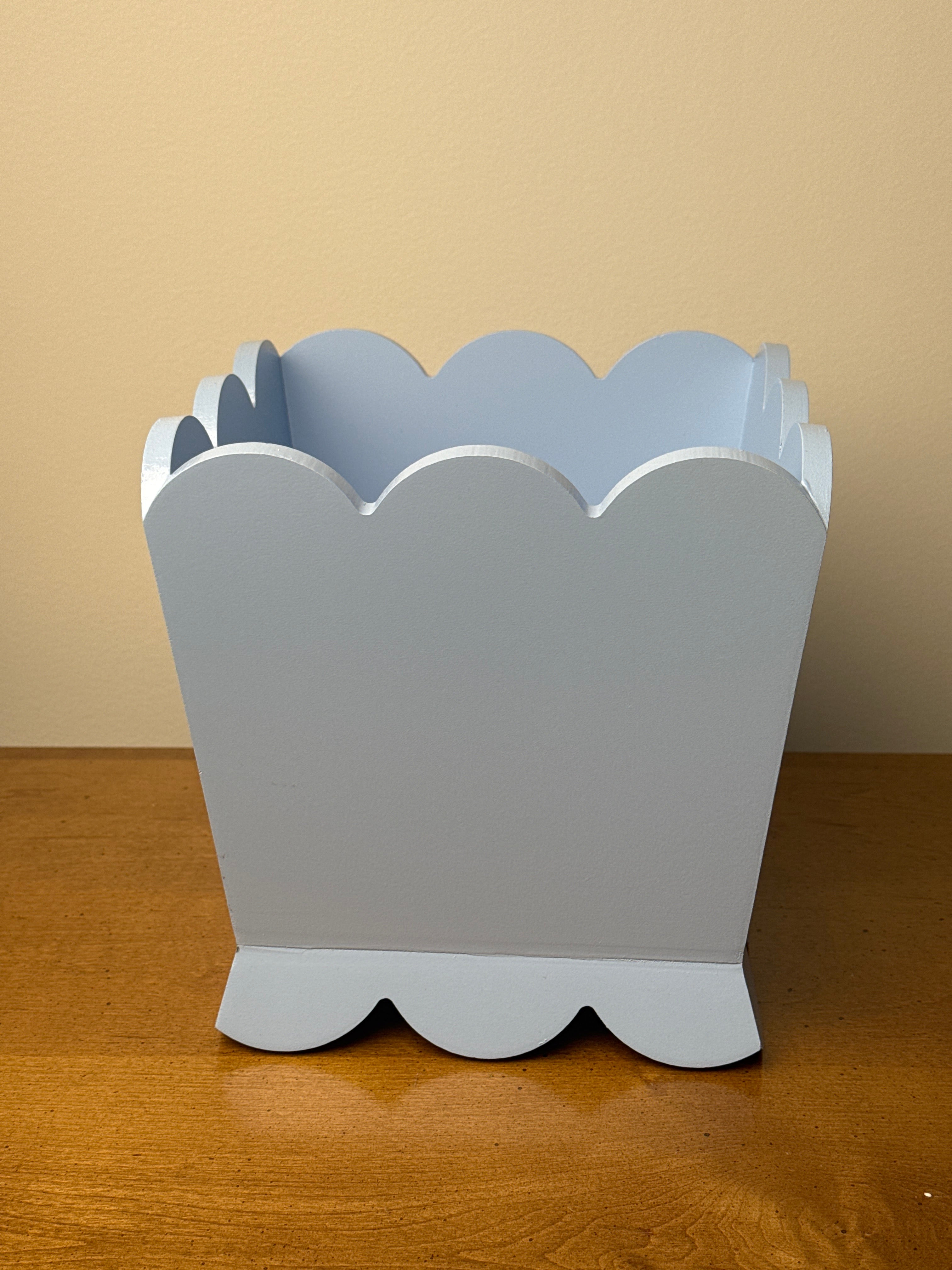 Large Blue Wooden Scalloped Cache Pot