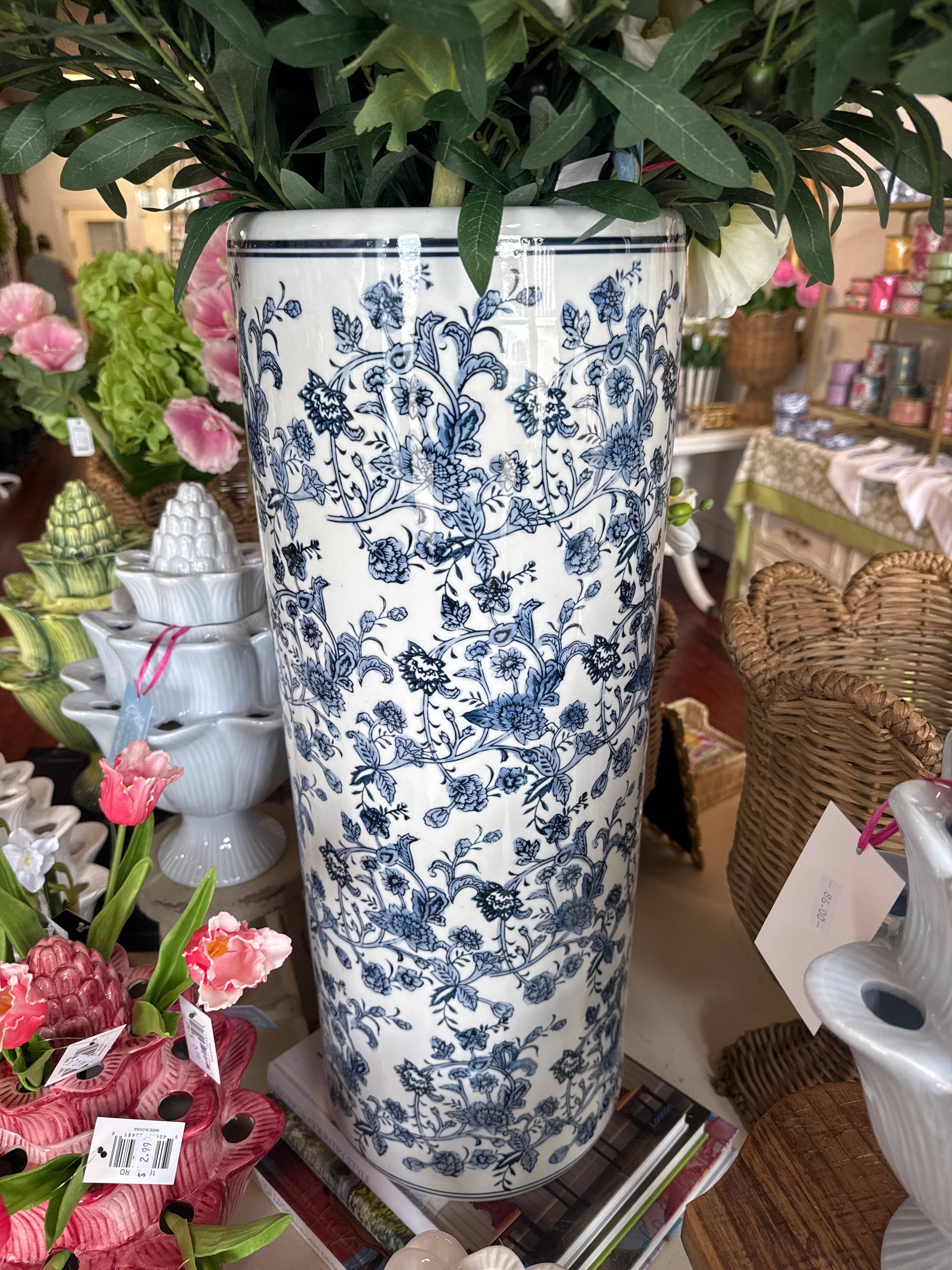 Blue and White Chinoiserie Umbrella Stand