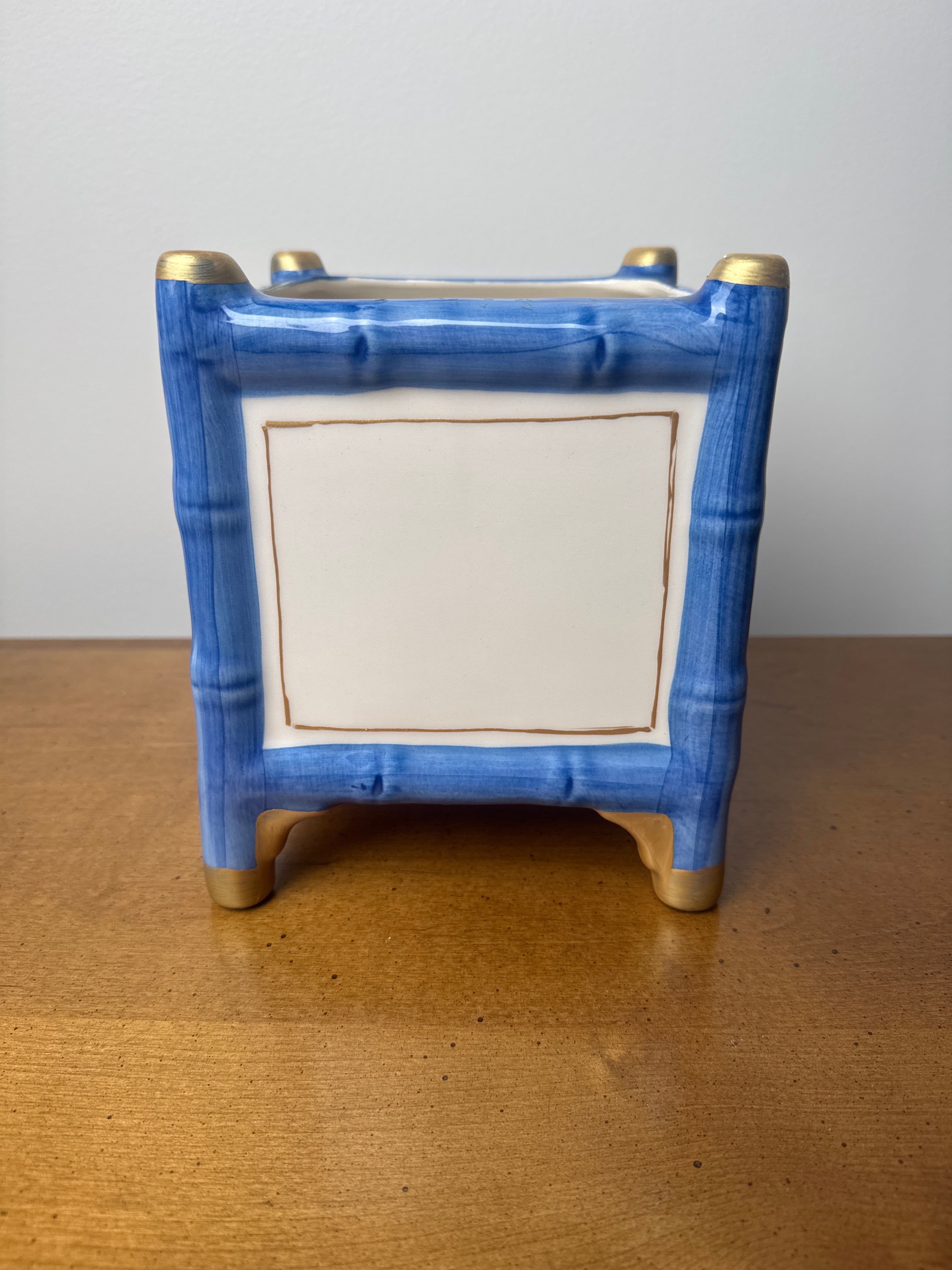 Small Blue Bamboo Cache Pot