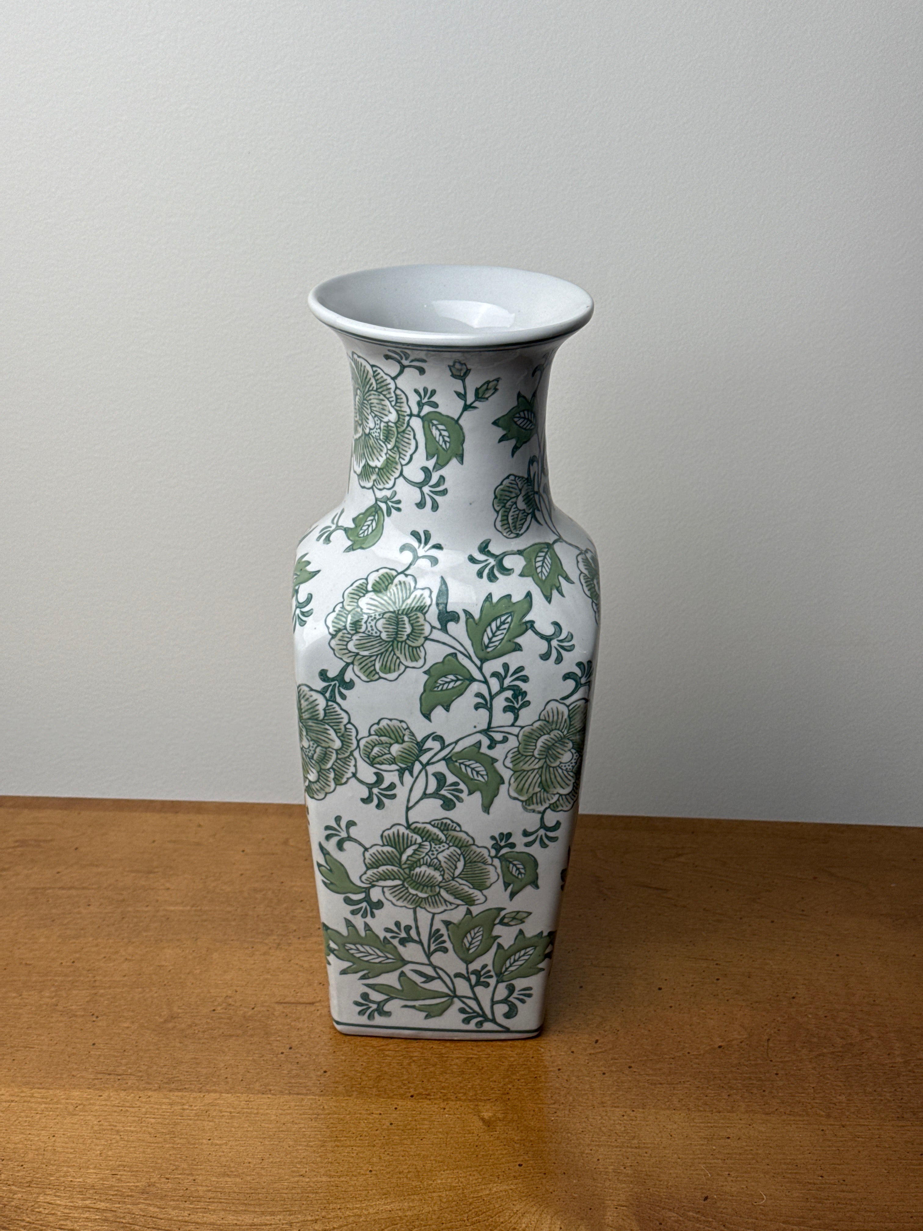 Green and White Chinoiserie Vase