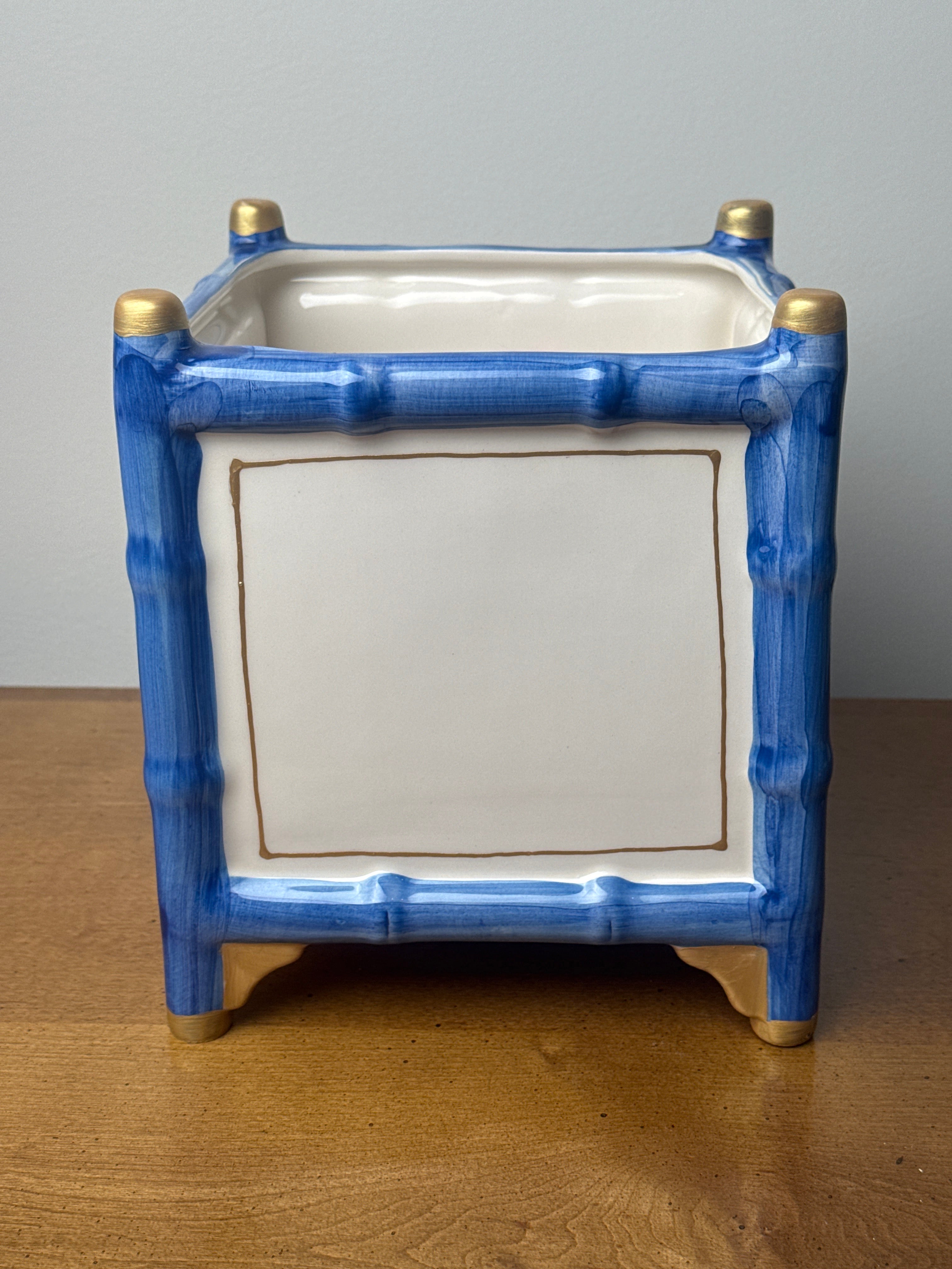 Large Blue Bamboo Cache Pot