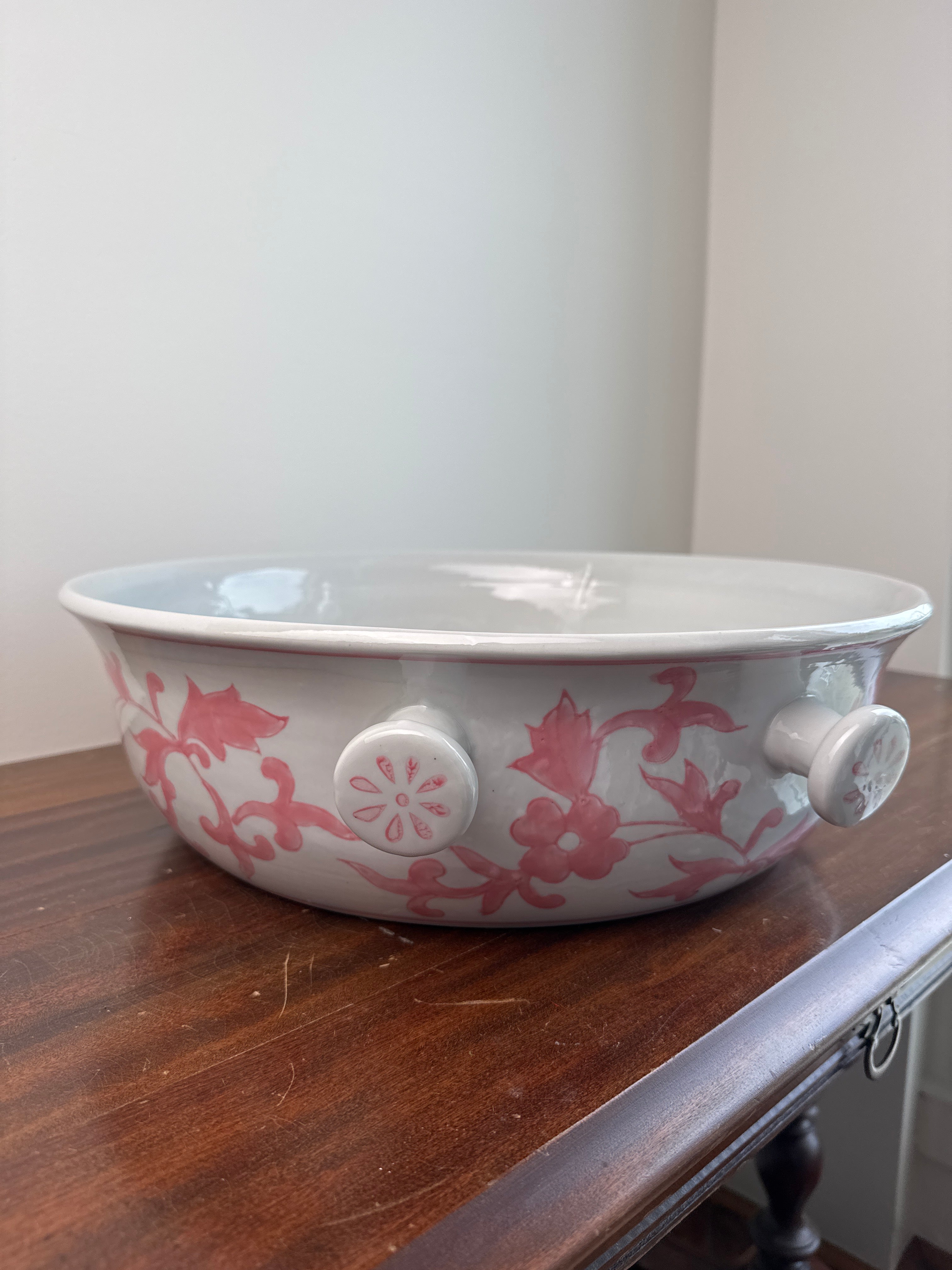 17 Inch Pink Chinoiserie Bowl