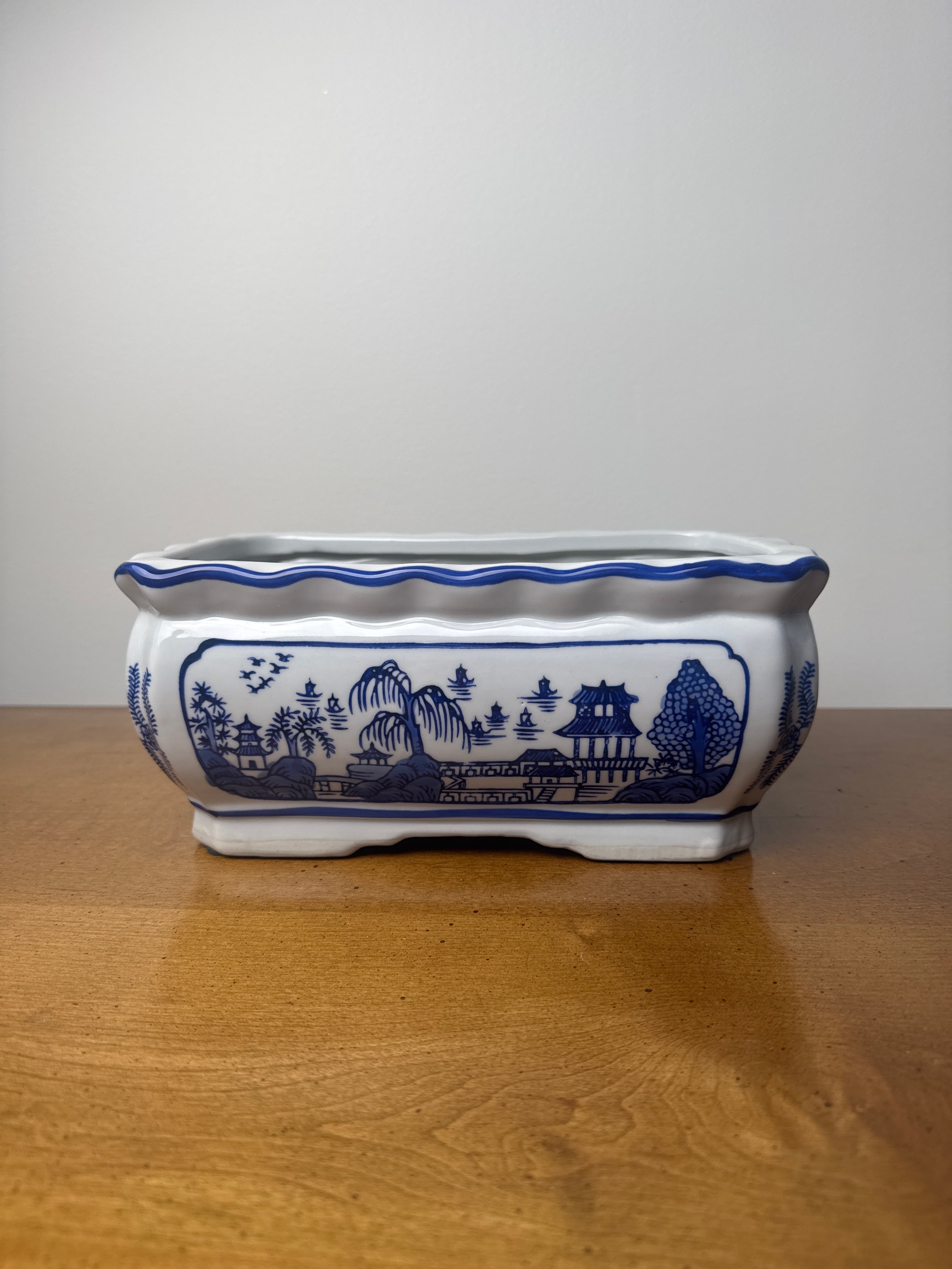 10 Inch Blue and White Chinoiserie Planter
