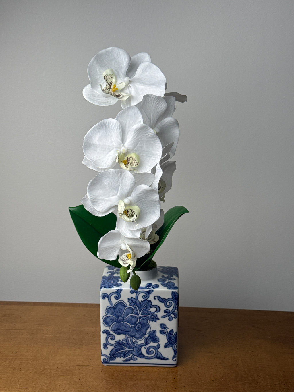 Artificial Orchid in Blue and White Chinoiserie Container