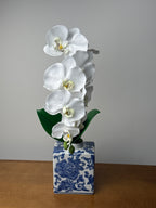 Artificial Orchid in Blue and White Chinoiserie Container