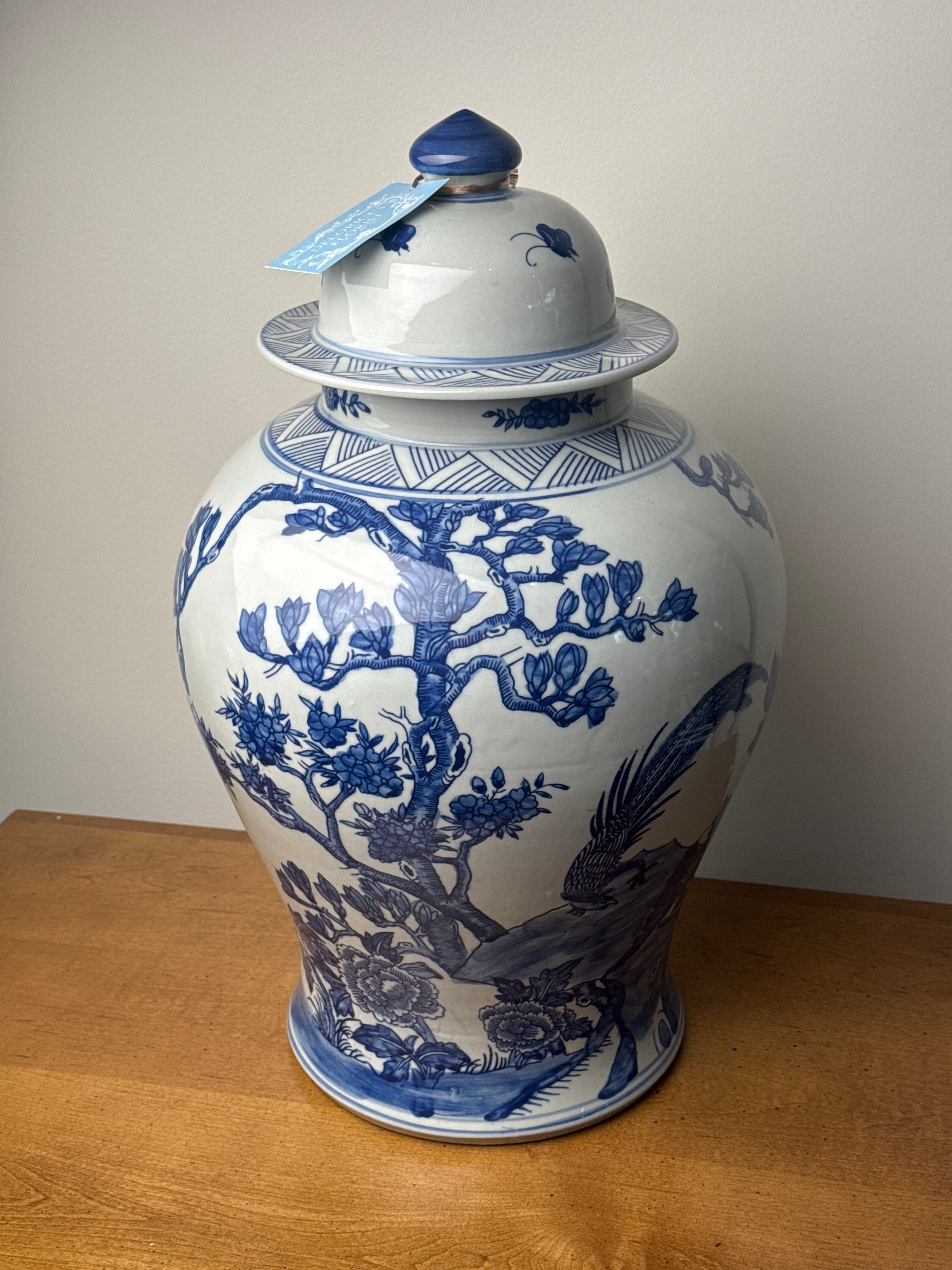 20 Inch Blue and White Chinoiserie Ginger Jar
