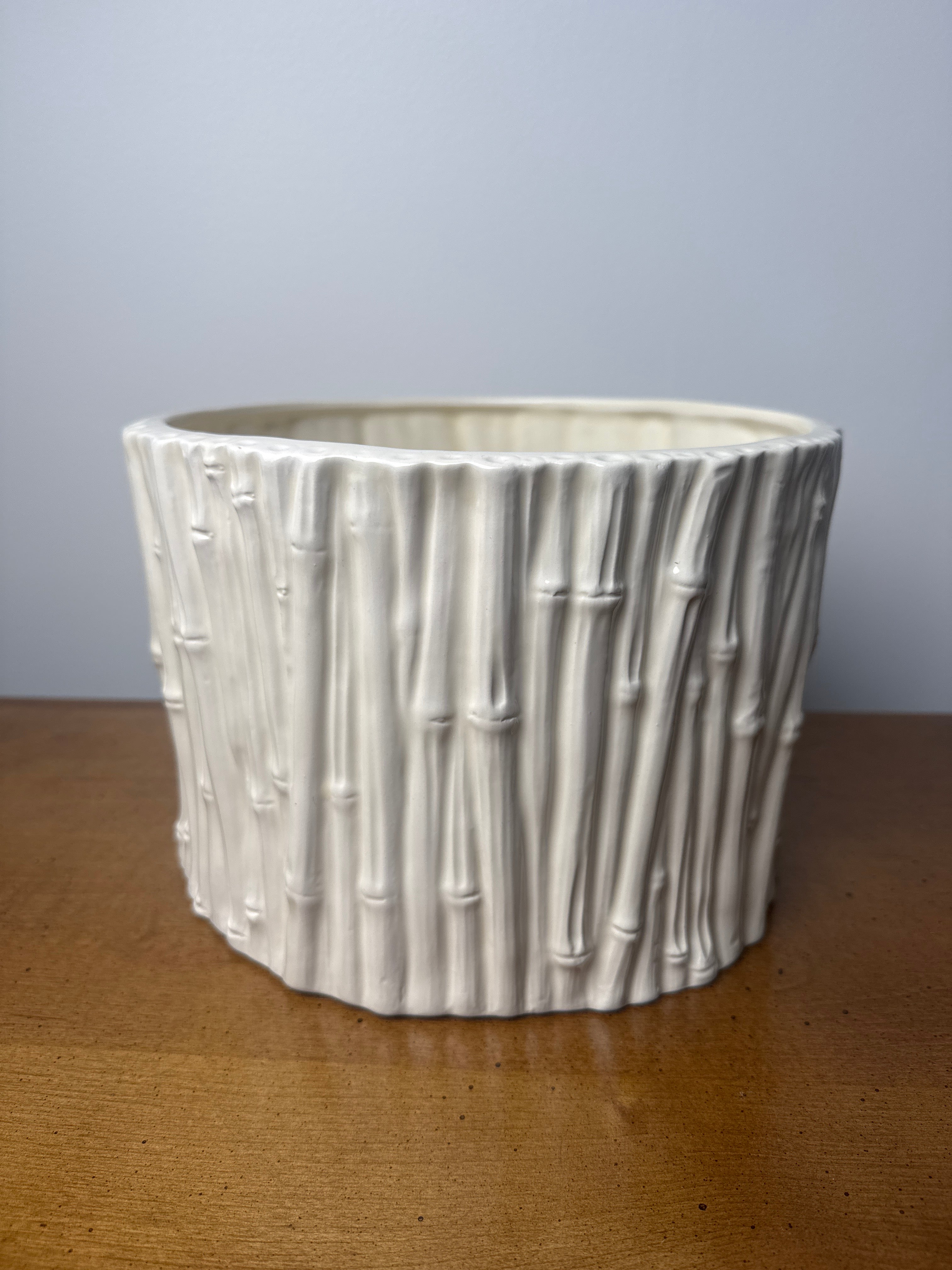 Large Cream Bamboo Cache Pot