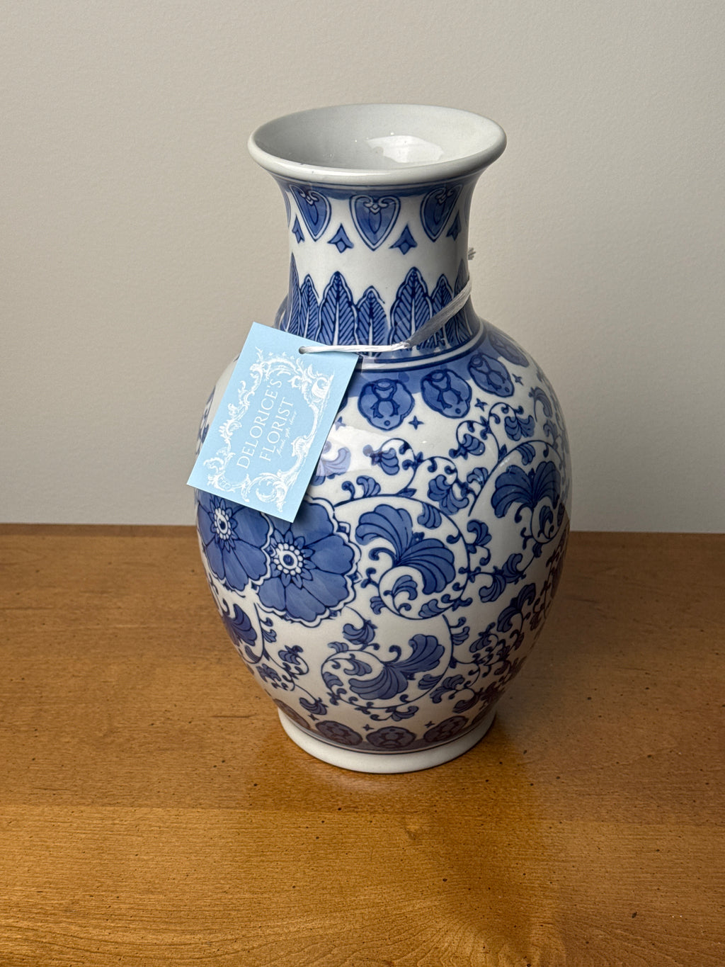 12 Inch Blue and White Chinoiserie Vase