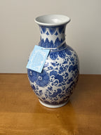 12 Inch Blue and White Chinoiserie Vase