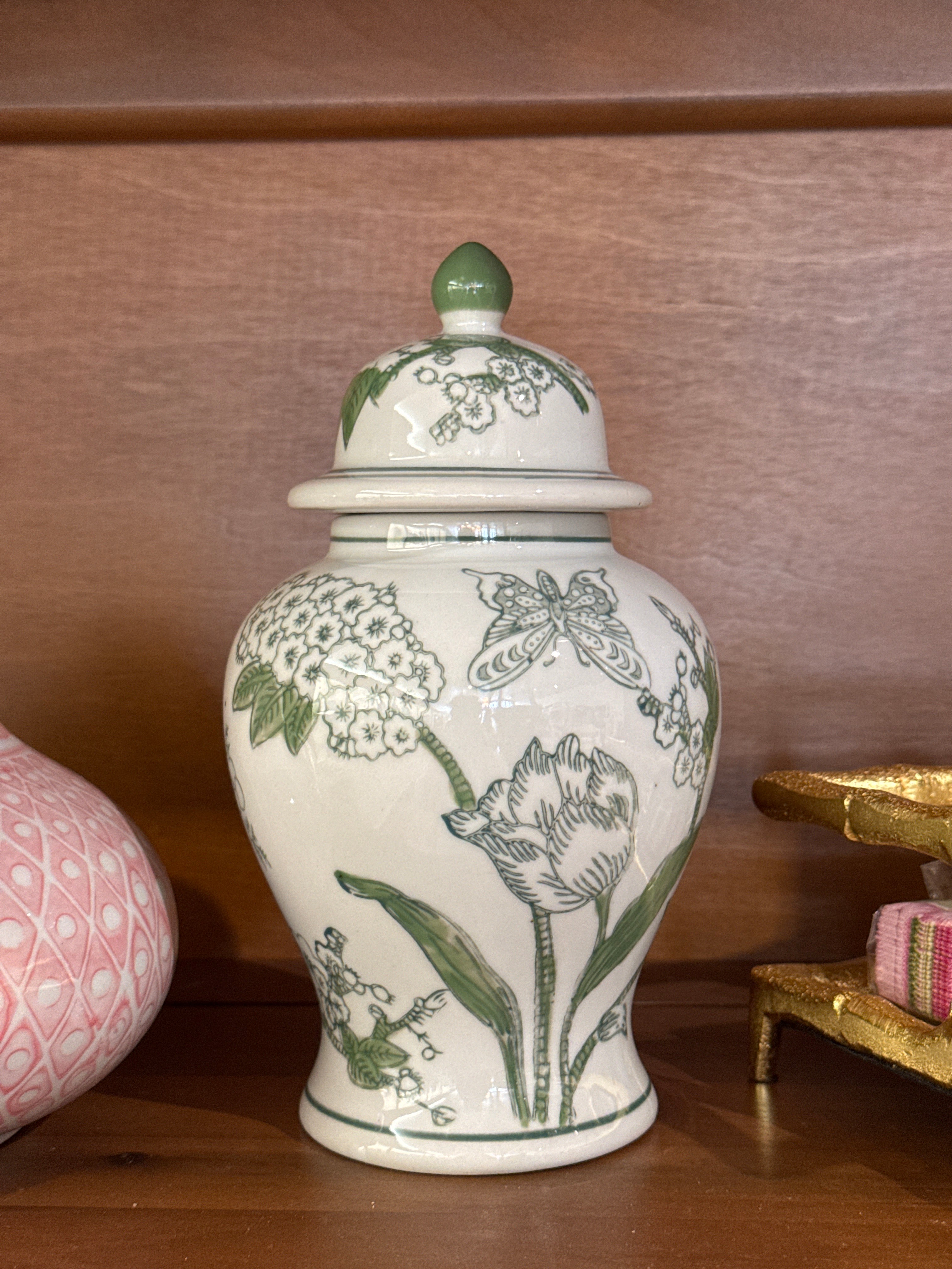 Green and White Small Ginger Jar