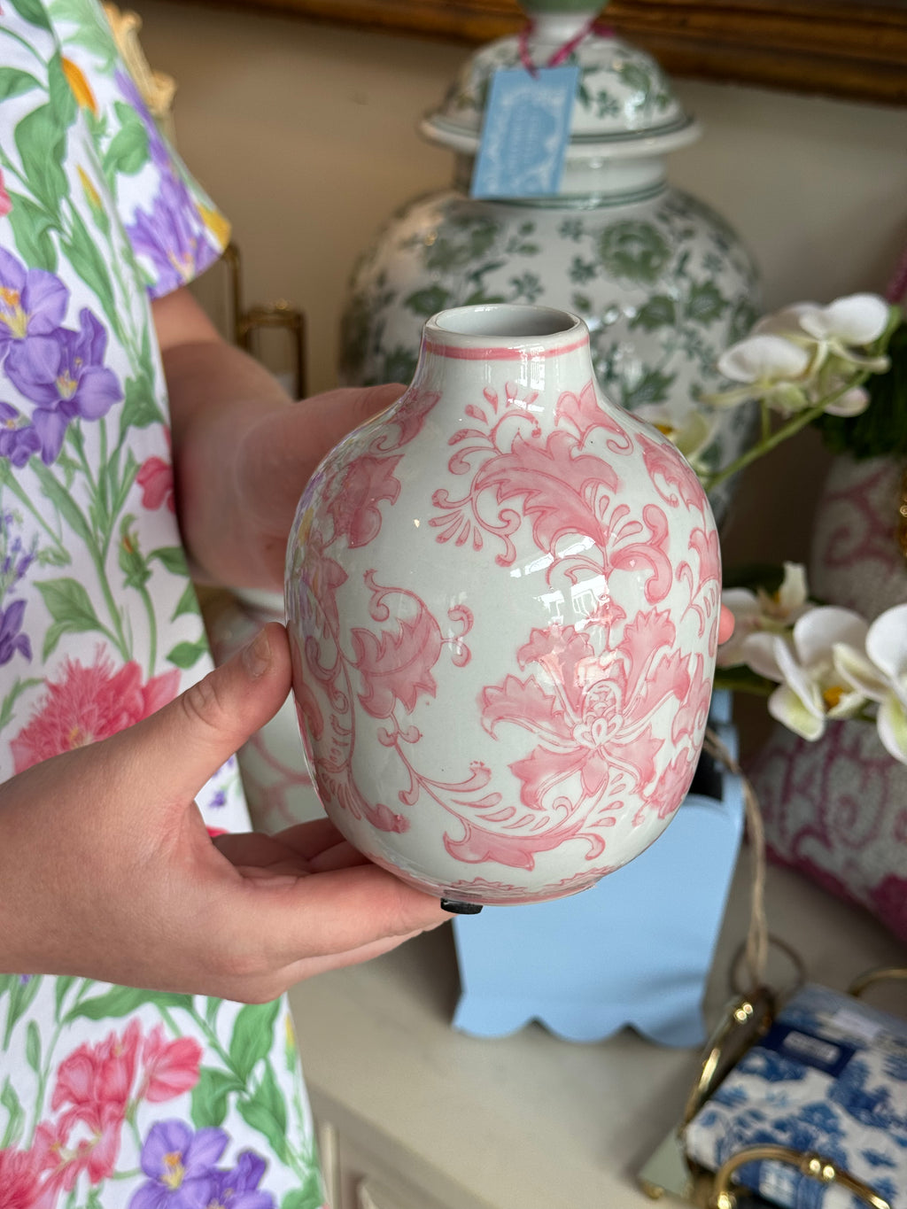 Pink and White Chinoiserie Budvase
