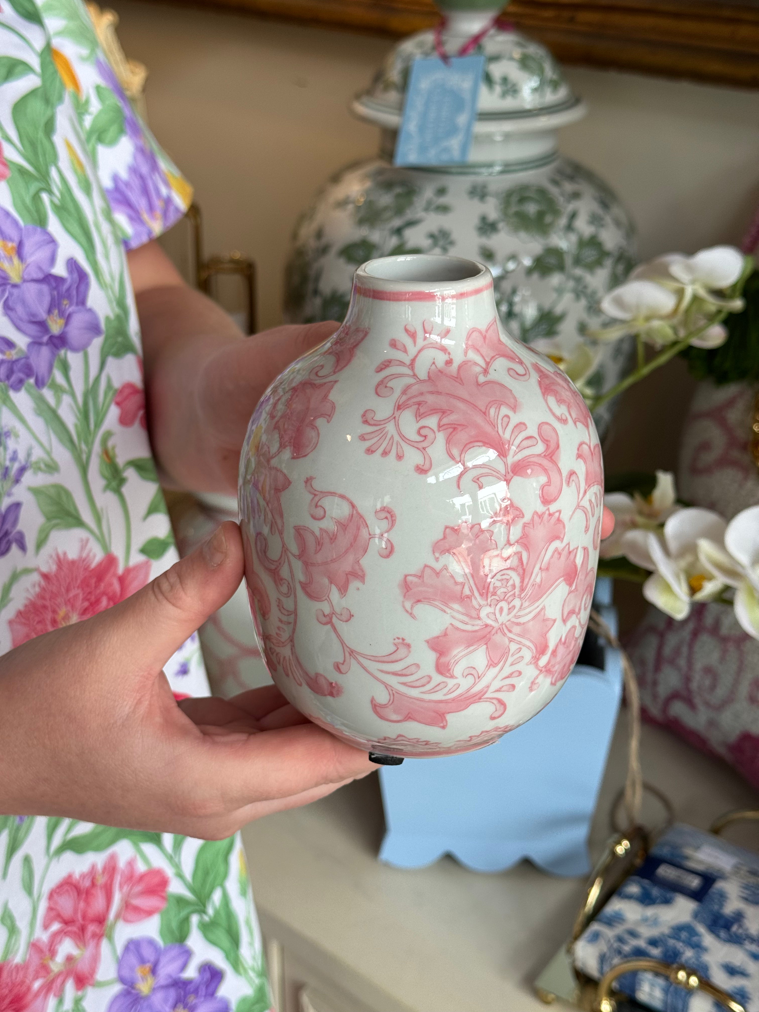 Pink and White Chinoiserie Budvase