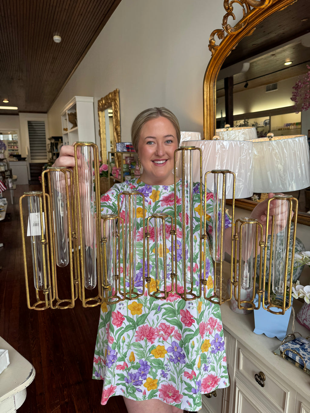 Large Gold and Glass Flower Arranger