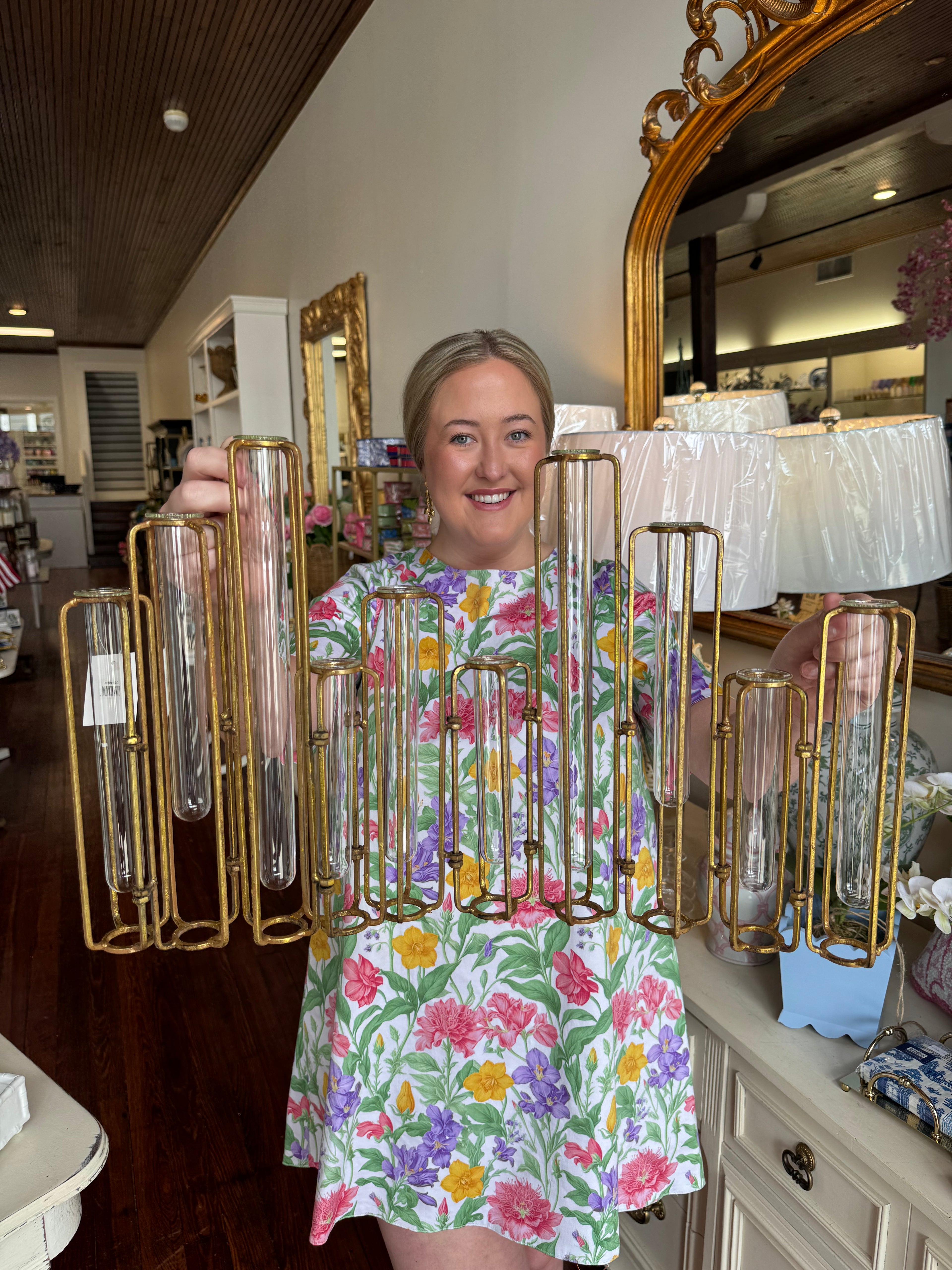 Large Gold and Glass Flower Arranger