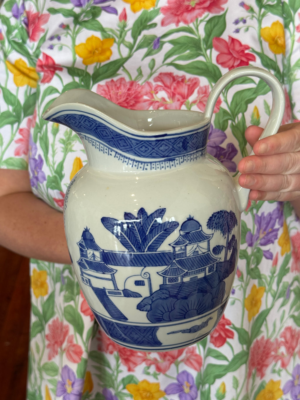 Blue and White Chinoiserie Pitcher