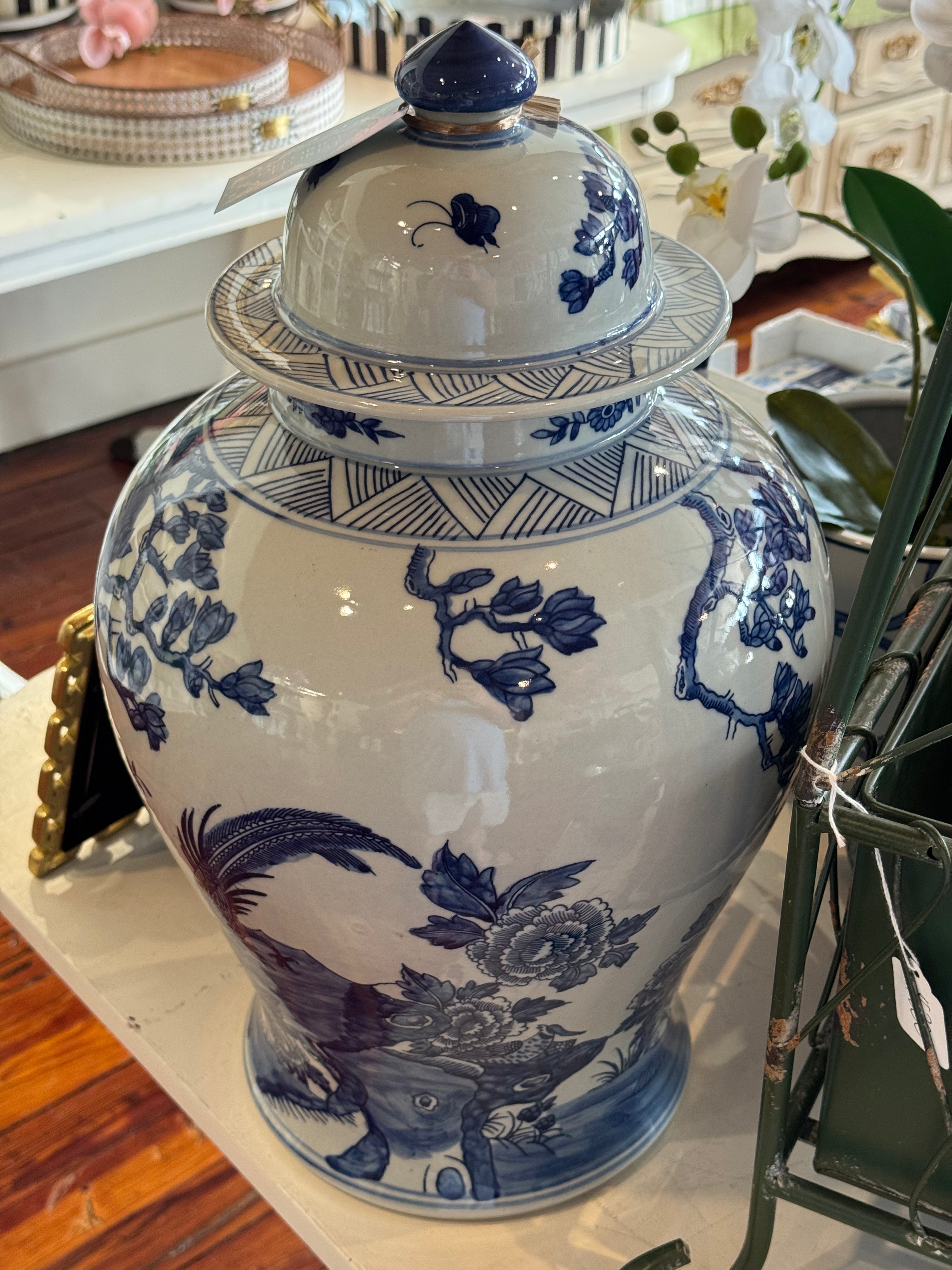 20 Inch Blue and White Chinoiserie Ginger Jar