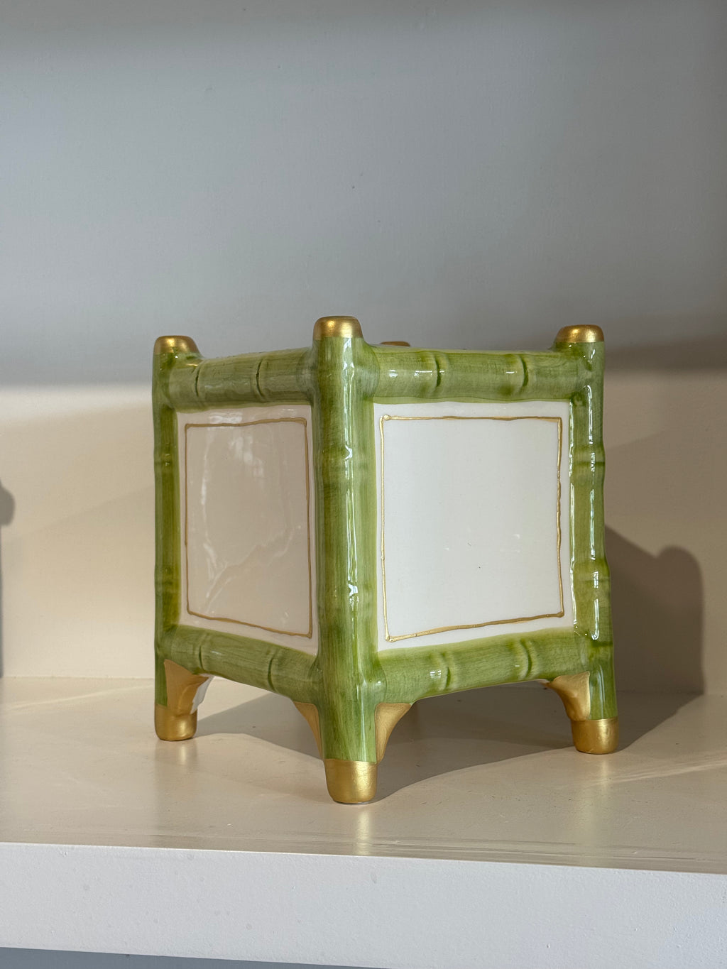 Small Green Bamboo Cache Pot