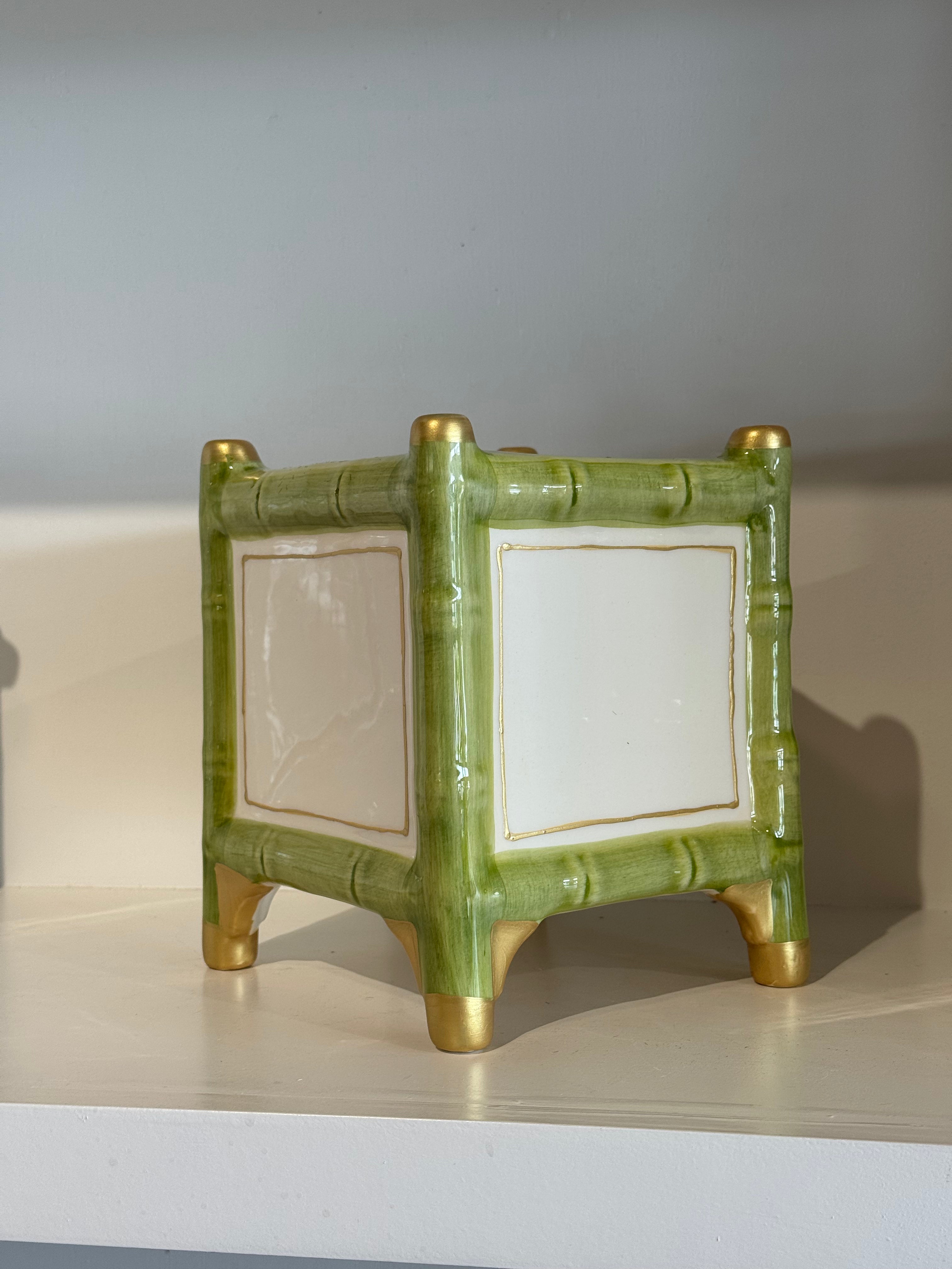 Small Green Bamboo Cache Pot