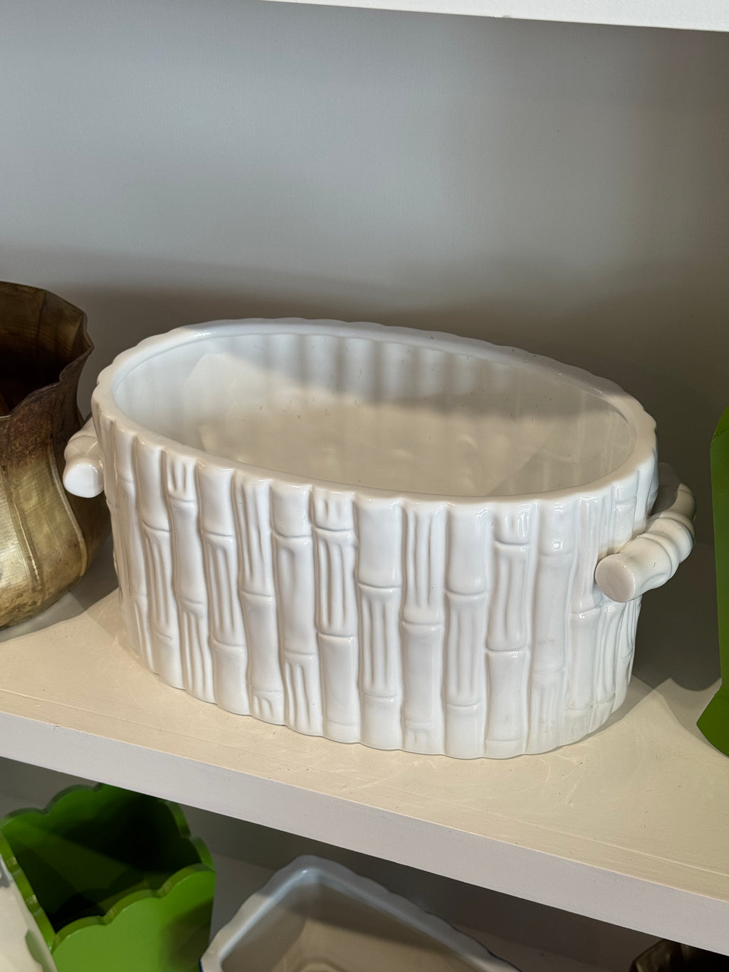 White 15 Inch Bamboo Planter